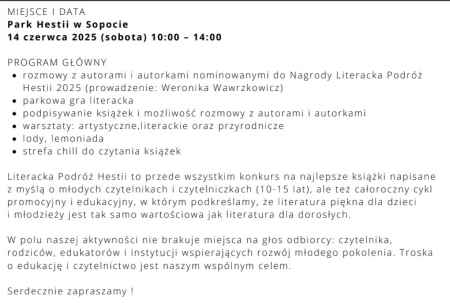 W sobotę 14 czerwca Plener Czytelni czy w Sopocie!