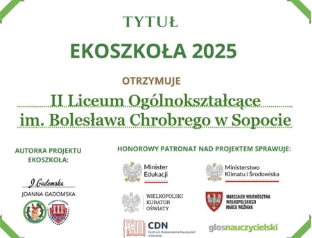 Nasza szkoła otrzymała tytuł „EKOSZKOŁA 2025” 