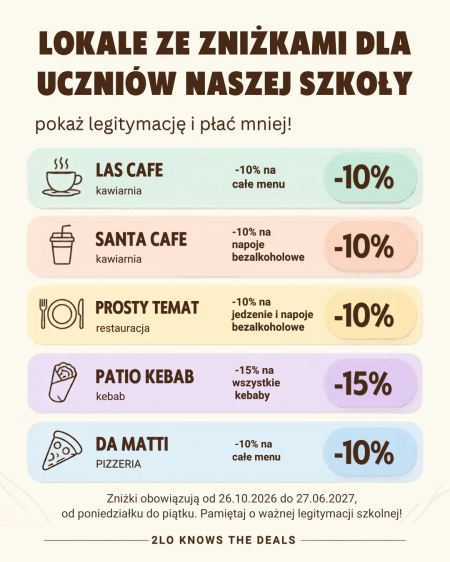 Zniżki dla Uczniów Sopockiej Dwójki 