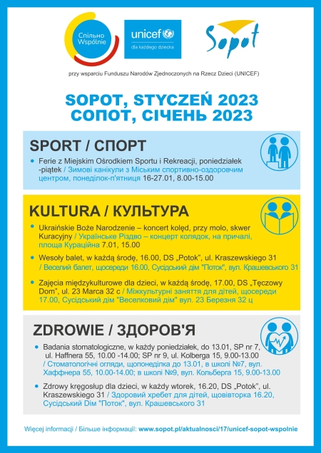 UNICEF harmonogram na styczeń 2023